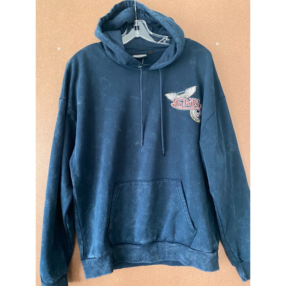 NWT Von Dutch Hoodie Black Wash Kustom Kulture Flying Eyeball Embroidered Logo M